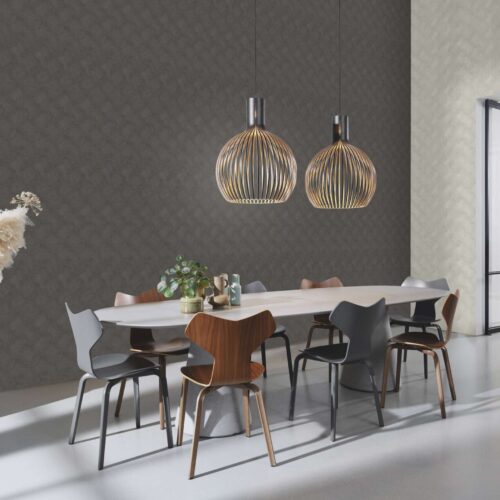 Vinyl wallpaper with grey graphical motifs on non-woven