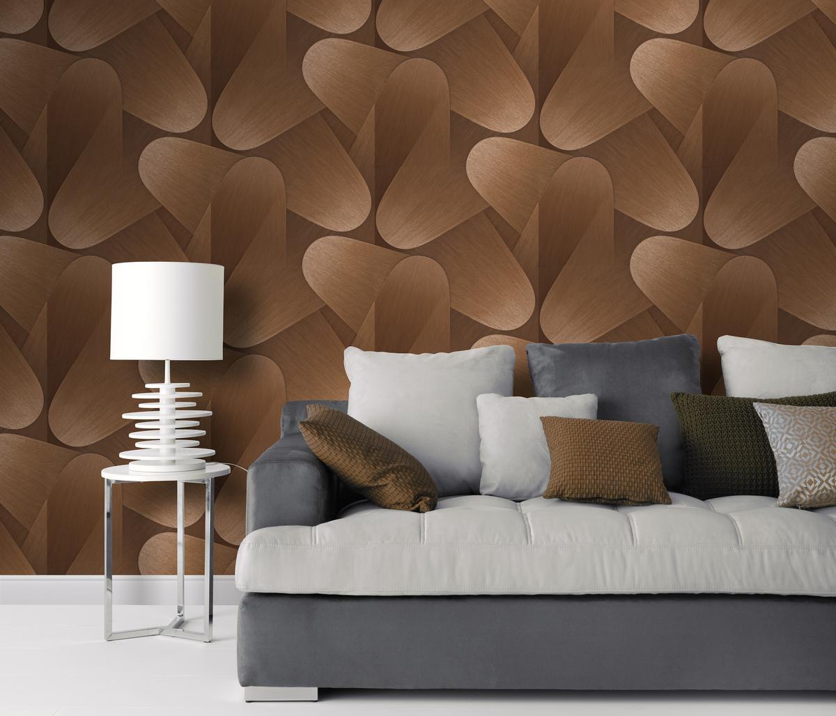 Brown patterned vinyl wallpaper on non-woven backing