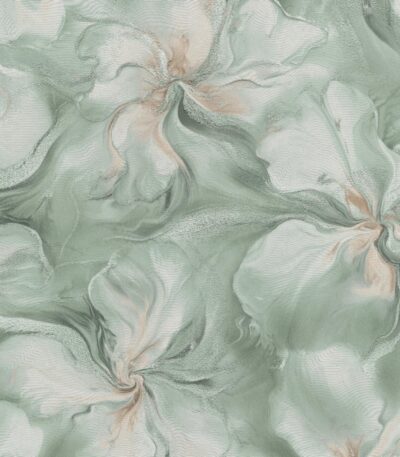 Green vinyl wallpaper with non-woven backing and pattern motifs