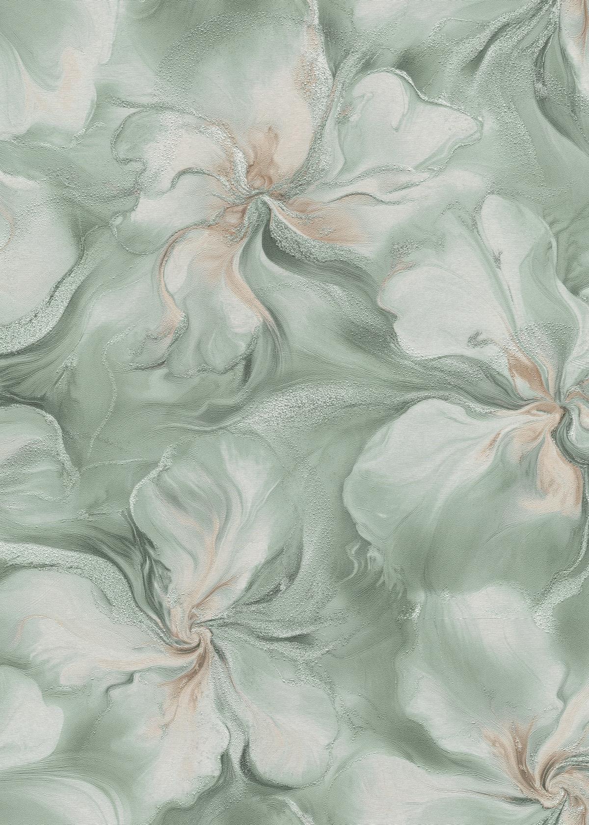 10514-18_1 Green vinyl wallpaper with non-woven backing and pattern motifs