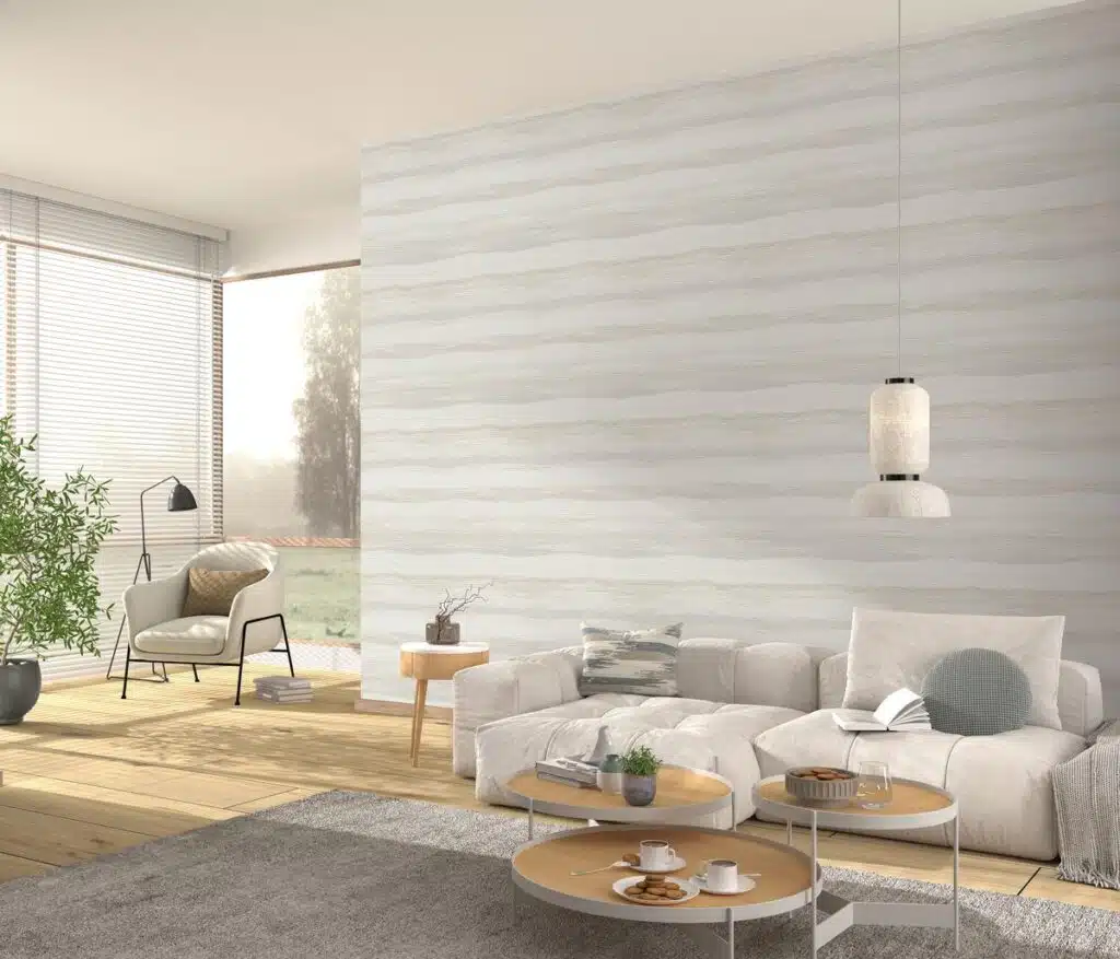 Non-woven vinyl wallpaper in taupe with motifs