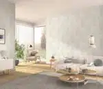 Vinyl wallpaper in beige with decorative pattern repeat