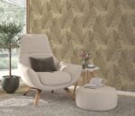 Patterned gold vinyl wallpaper on a non-woven substrate