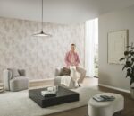 Vinyl non-woven wallpaper in cream with motifs