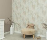 Vinyl non-woven wallpaper in turquoise with design