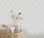 Non-woven vinyl wallpaper in gray with straight match