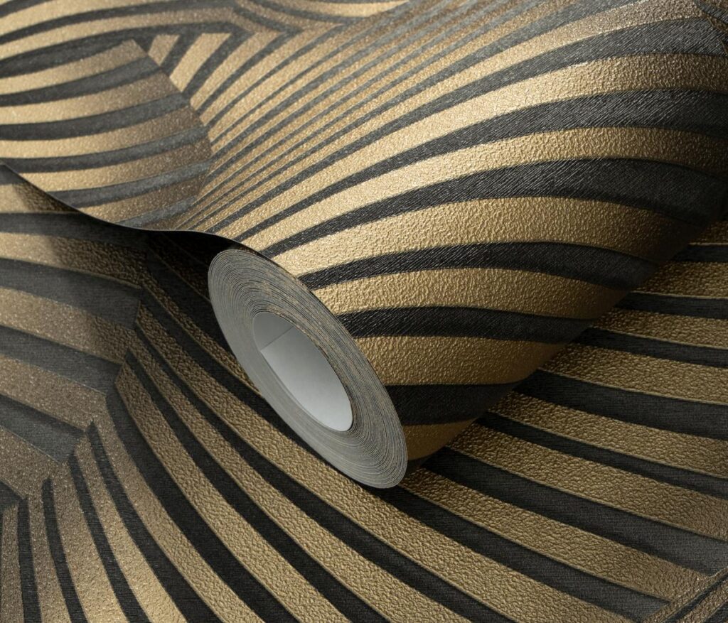 Black patterned vinyl wallpaper on non-woven base