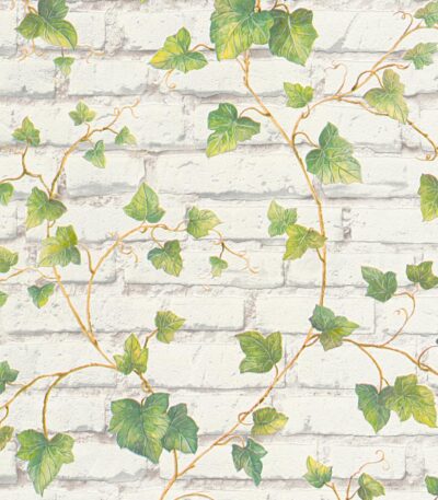 Green non-woven vinyl wallpaper with geometric pattern