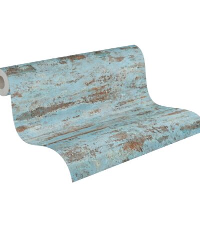 Blue non-woven vinyl wallpaper with offset pattern