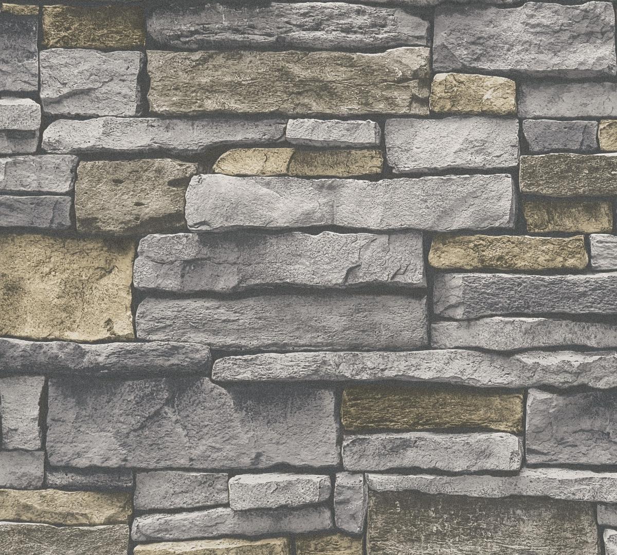 388131_1 Gray non-woven vinyl wallpaper with offset pattern