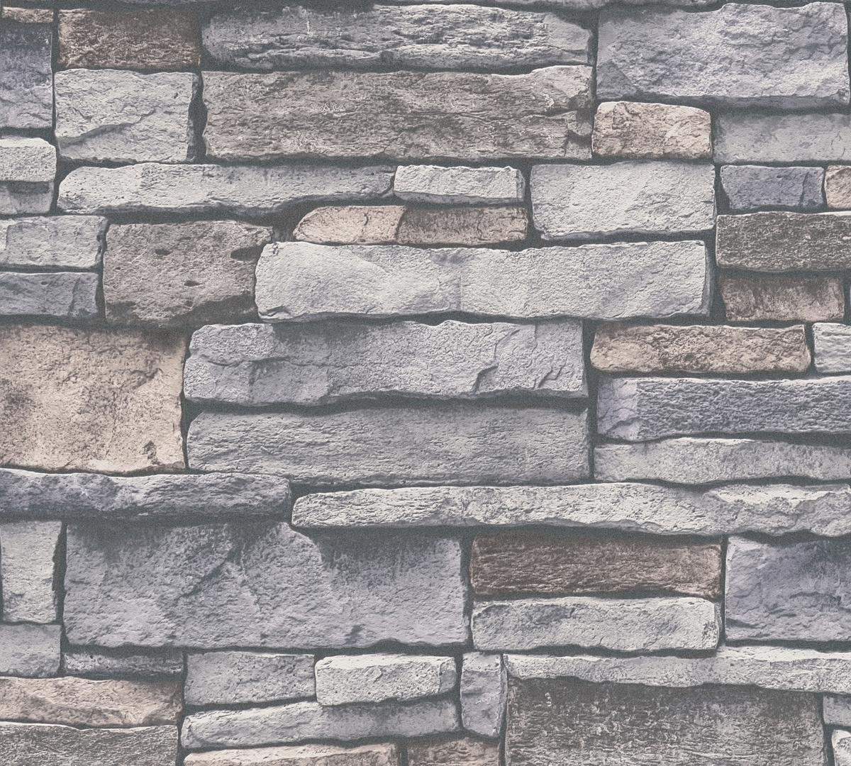 388132_1 Gray non-woven wallpaper with vinyl surface