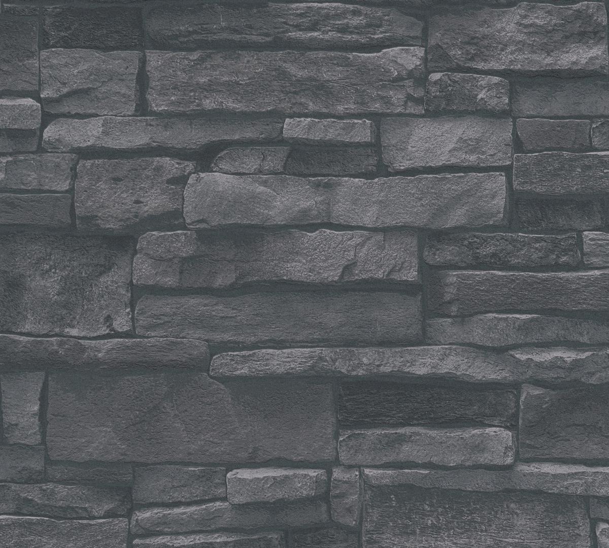 388134_1 Black non-woven vinyl wallpaper with offset pattern