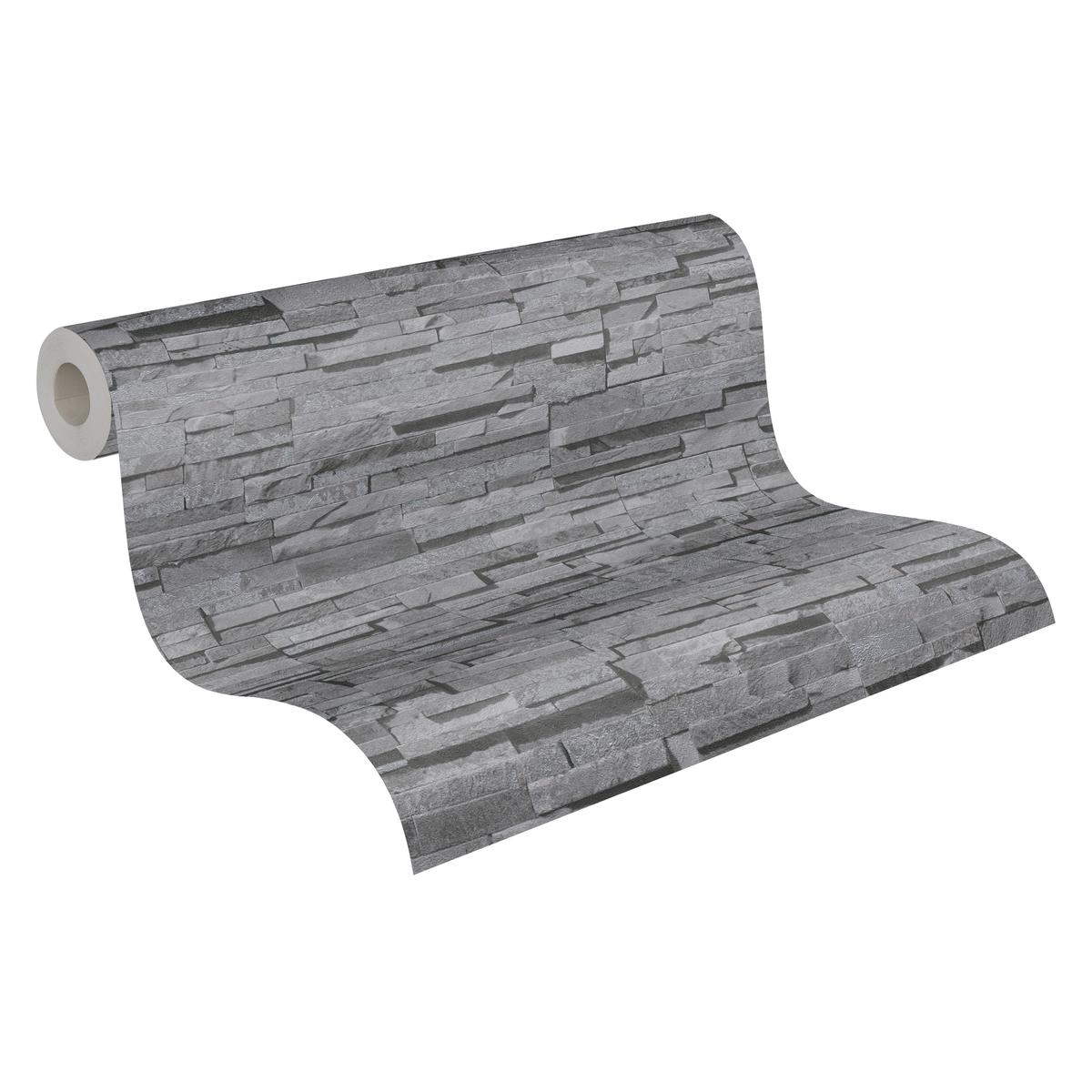 388163_1 Gray non-woven vinyl wallpaper with textured pattern