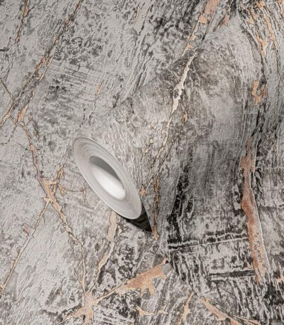 Gray non-woven vinyl wallpaper with textured pattern