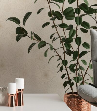 Cream non-woven vinyl wallpaper with straight pattern