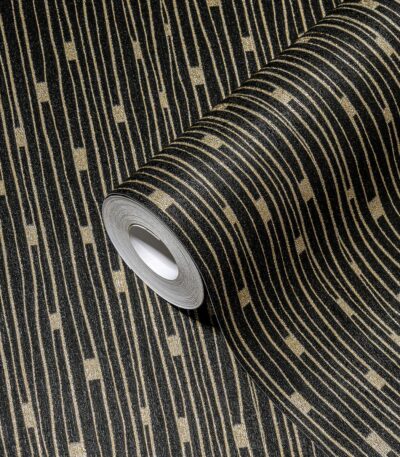 Black non-woven vinyl wallpaper with modern texture