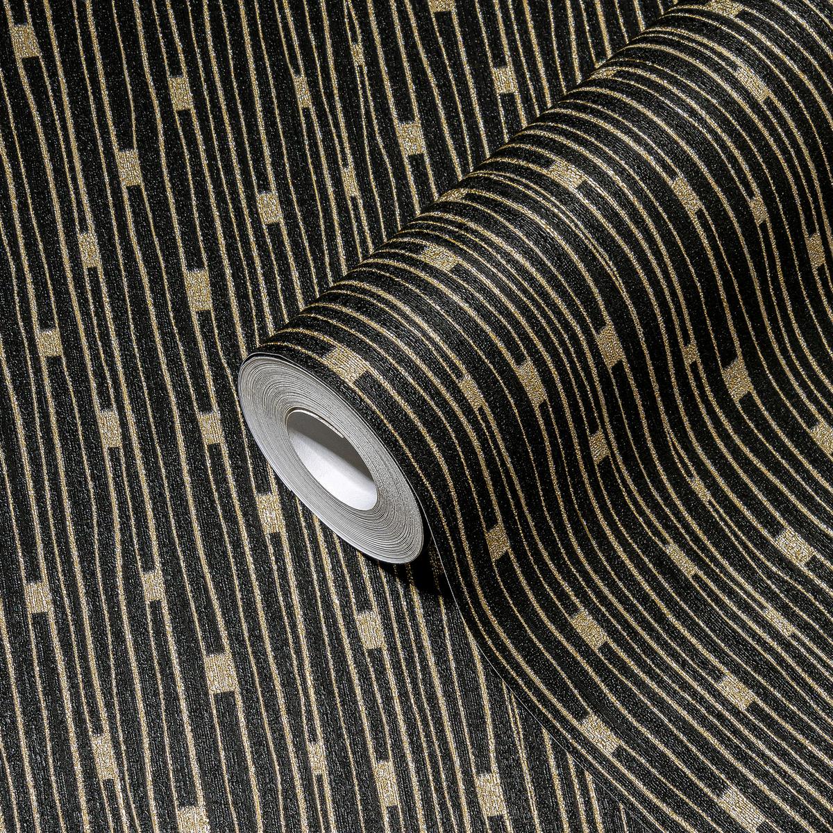 388224_1 Black non-woven vinyl wallpaper with modern texture