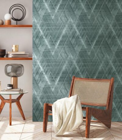 Green non-woven vinyl wallpaper with straight match