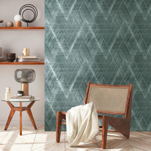 Green non-woven vinyl wallpaper with straight match