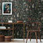 Black non-woven vinyl wallpaper with modern pattern