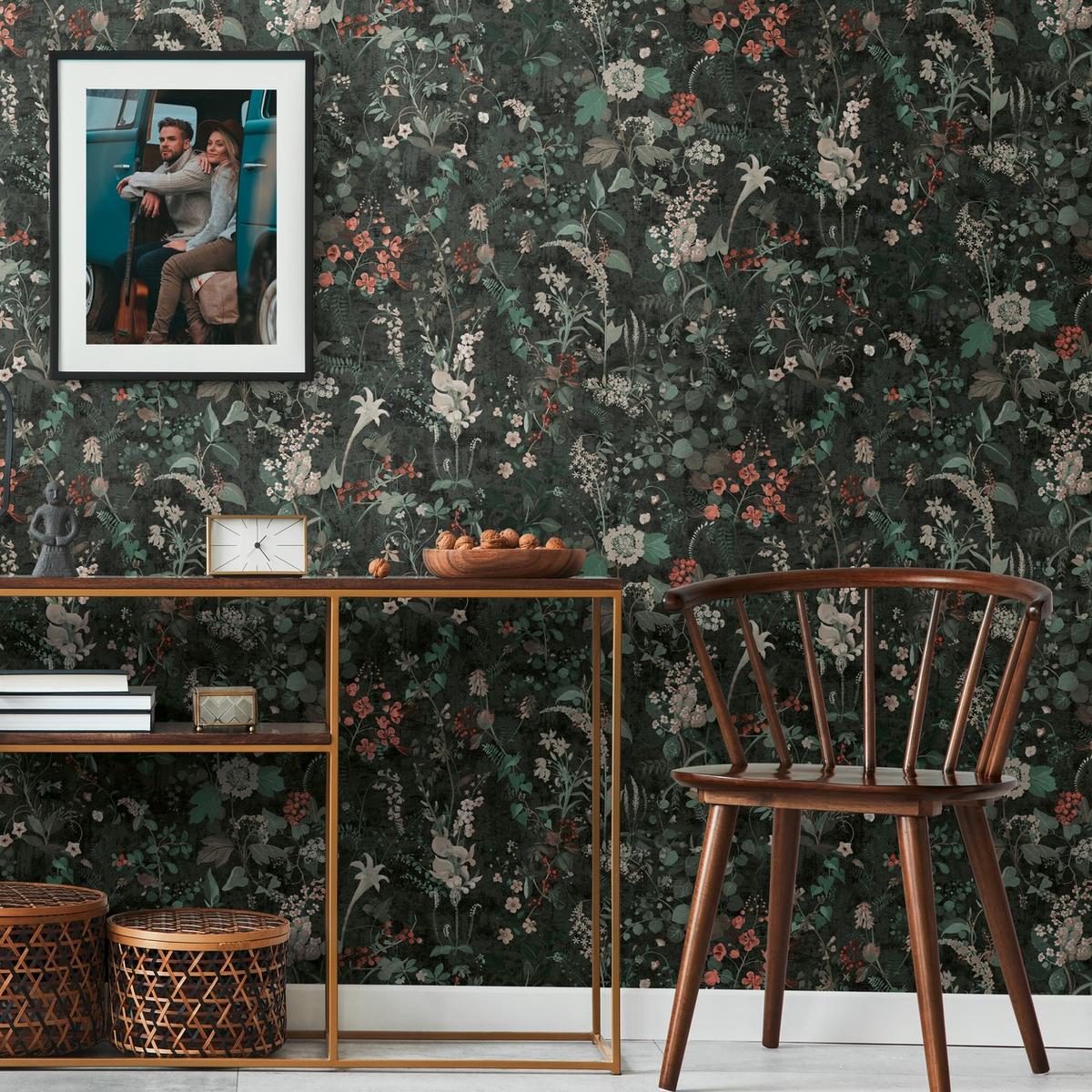 388254_1 Black non-woven vinyl wallpaper with modern pattern