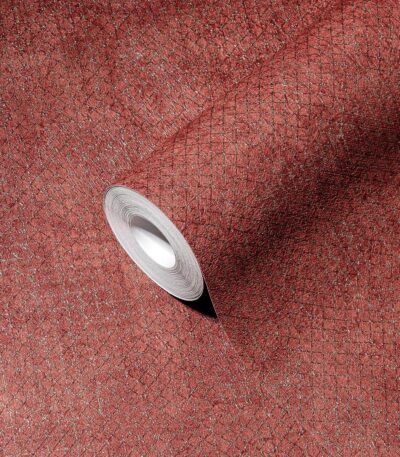 Red non-woven vinyl wallpaper with offset pattern