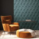 Blue non-woven vinyl wallpaper with subtle pattern