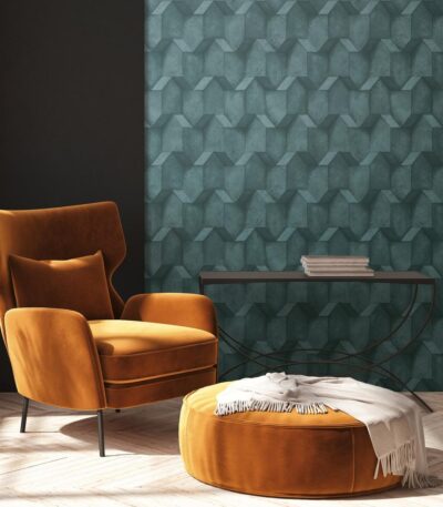Blue non-woven vinyl wallpaper with subtle pattern