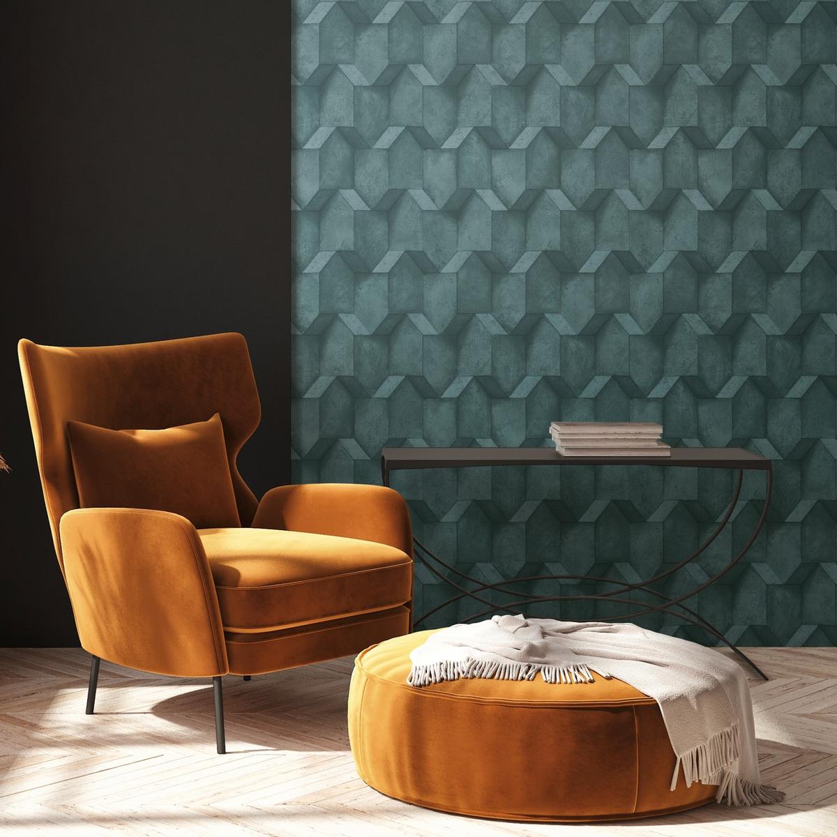 388271_1 Blue non-woven vinyl wallpaper with subtle pattern