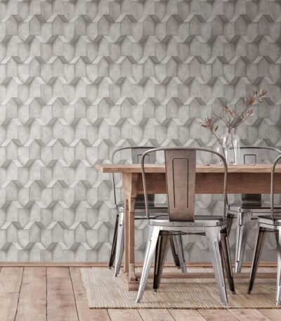 Gray non-woven vinyl wallpaper with straight match pattern