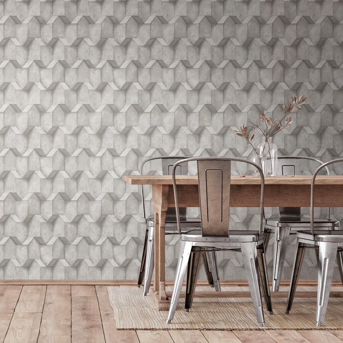 388273_1 Gray non-woven vinyl wallpaper with straight match pattern