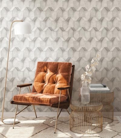 Gray non-woven vinyl wallpaper with straight match