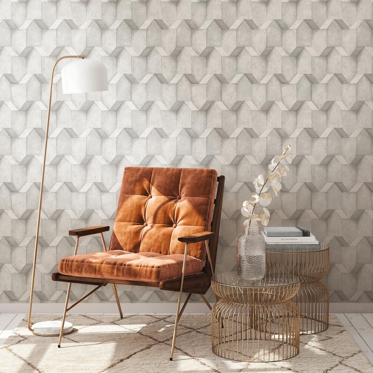 388274_1 Gray non-woven vinyl wallpaper with straight match