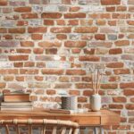 Red non-woven vinyl wallpaper with offset pattern