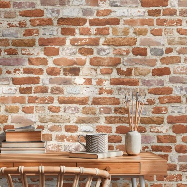 Red non-woven vinyl wallpaper with offset pattern