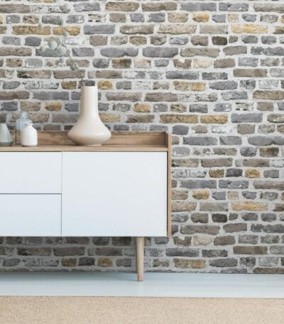 Gray non-woven vinyl wallpaper with subtle pattern