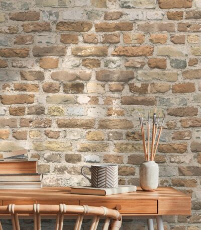 Brown non-woven vinyl wallpaper with elegant pattern