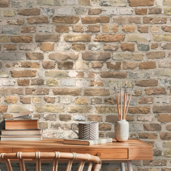 Brown non-woven vinyl wallpaper with elegant pattern