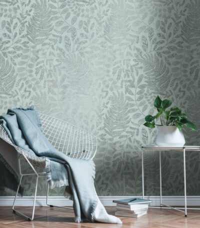 Blue non-woven vinyl wallpaper with straight match pattern
