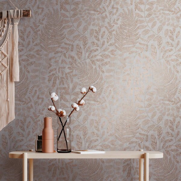 Gray non-woven vinyl wallpaper with straight match pattern