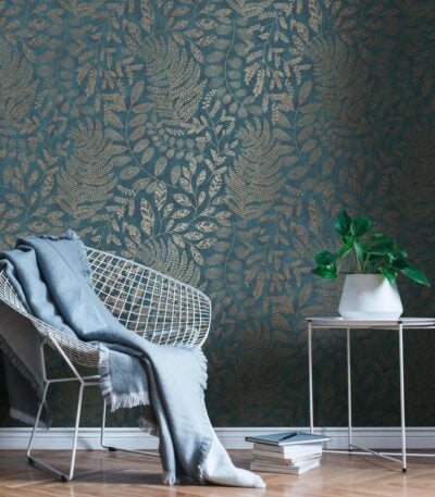 Blue non-woven vinyl wallpaper with straight match pattern
