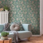 Green non-woven vinyl wallpaper with subtle pattern