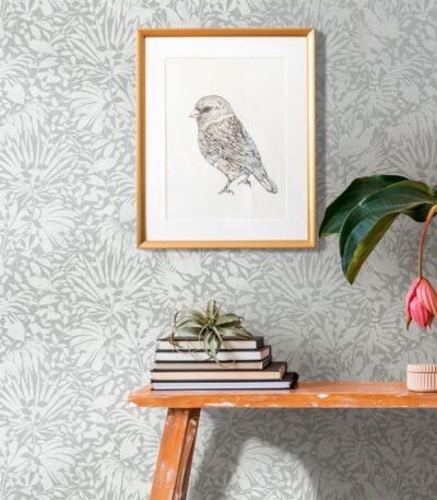 Gray non-woven vinyl wallpaper with straight match