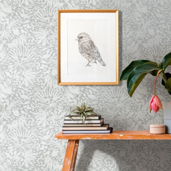 Gray non-woven vinyl wallpaper with straight match