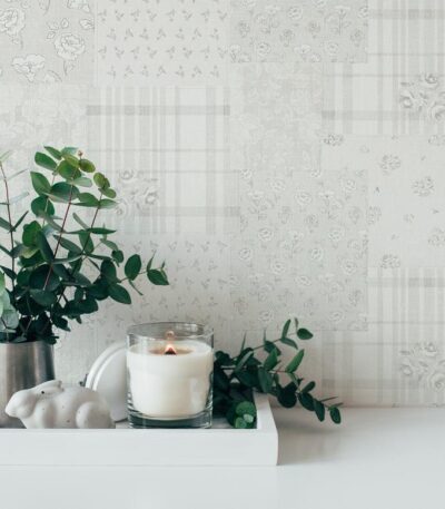 Gray non-woven wallpaper with vinyl surface