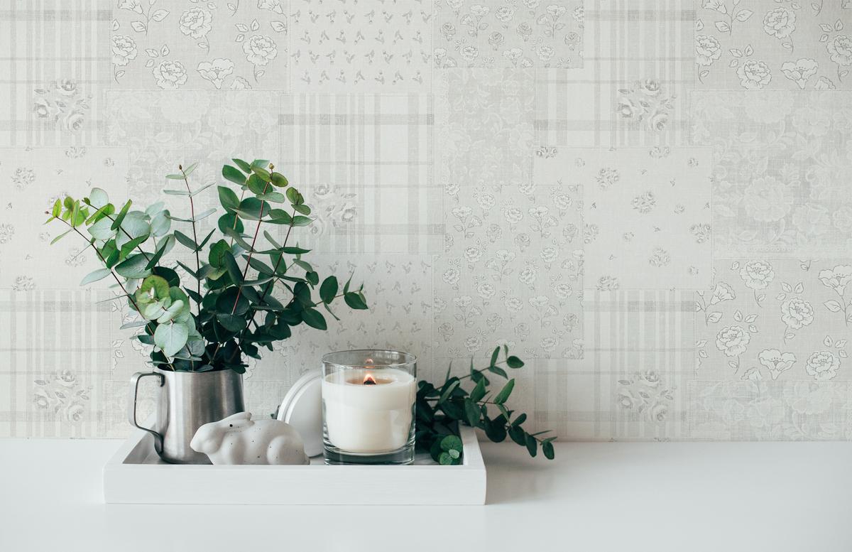 390662_1 Gray non-woven wallpaper with vinyl surface