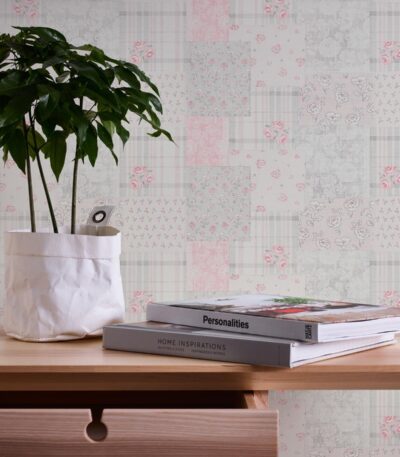 Gray non-woven vinyl wallpaper with straight match pattern