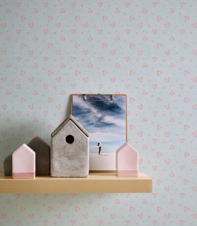 Blue non-woven vinyl wallpaper with straight match