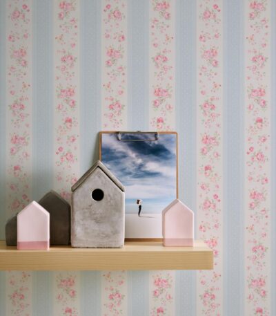 Blue non-woven vinyl wallpaper with free match design