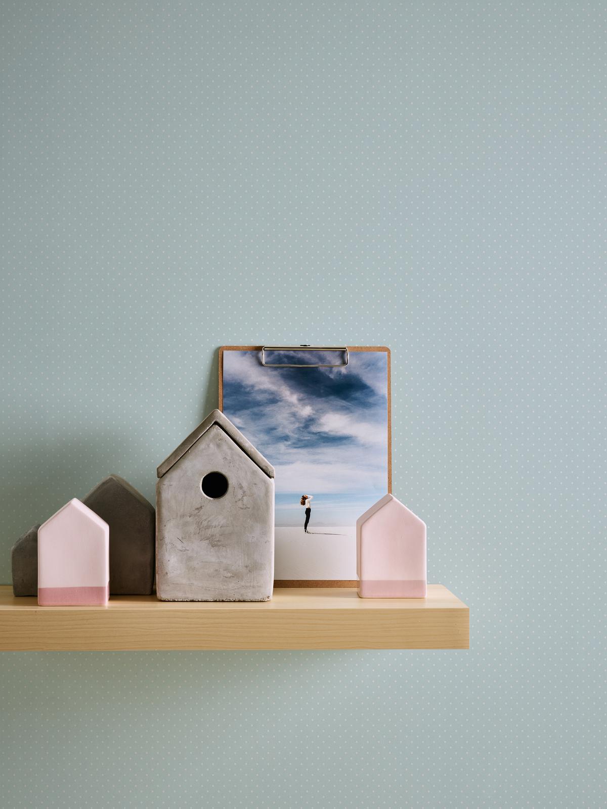 390701_1 Blue non-woven vinyl wallpaper with straight match pattern